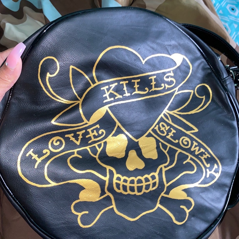 Ed hardy black leather cross body bag
